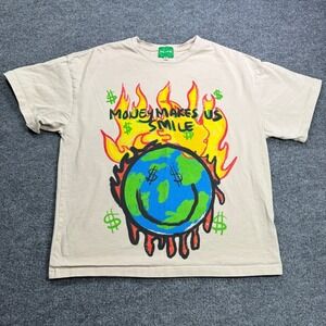 Elite‎ Money Makes Us Smile Graphic Tee Mens S Tan Streetwear Shirt